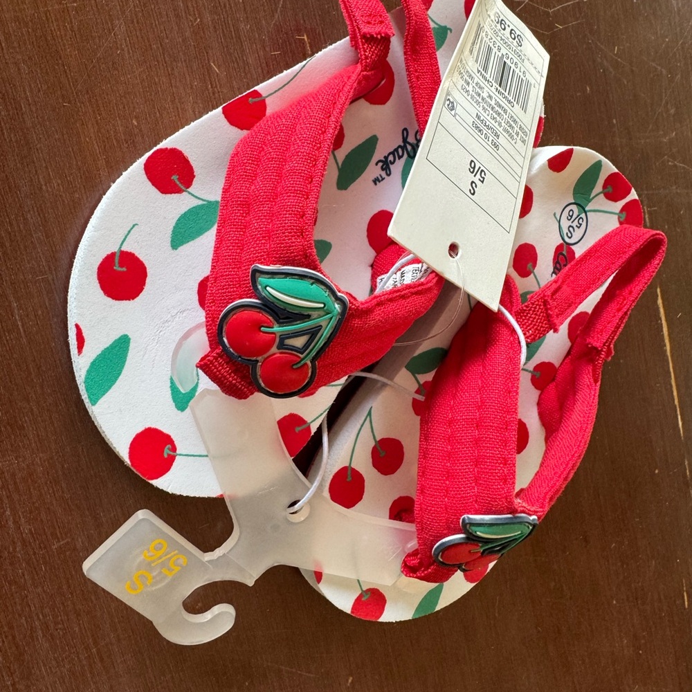 Cherry Print Sandals with Red Straps